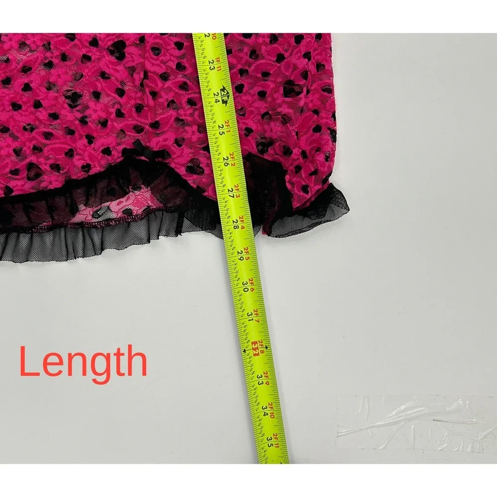 Hot Pink Heart Print Sheer Lace Layering Slip Dress Chemise Coverup Size L